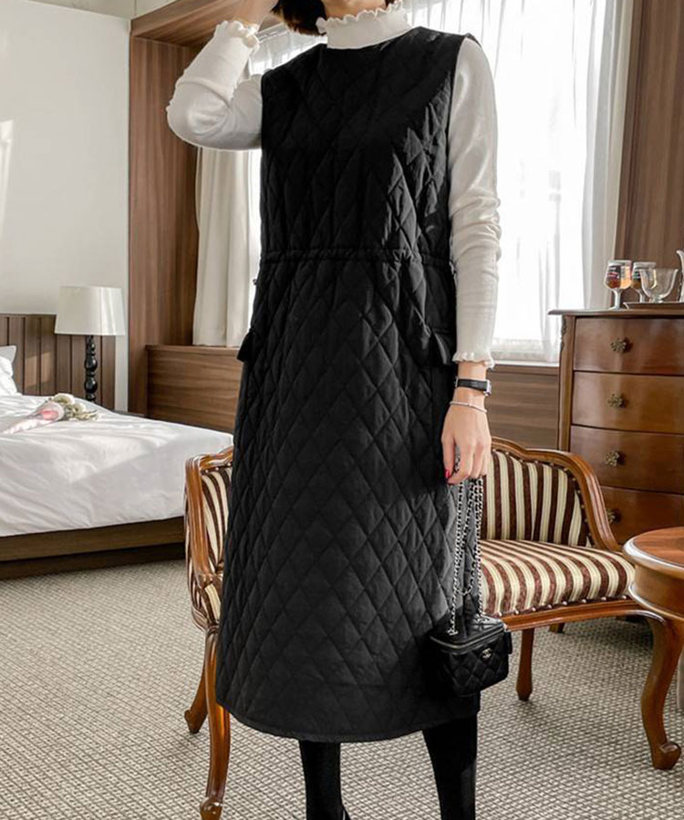 あったか 中綿入り キルティング ジャンパースカート 

