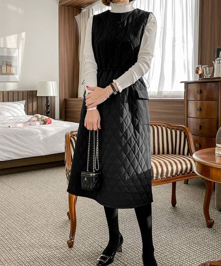 あったか 中綿入り キルティング ジャンパースカート 

