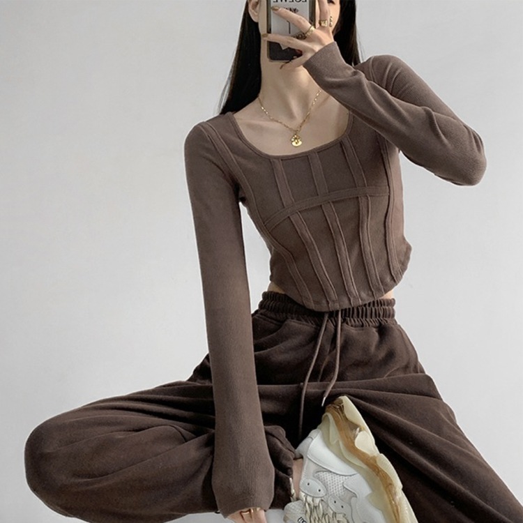 切り替えデザイン 腰見せ 長袖 ショート丈 Tシャツ