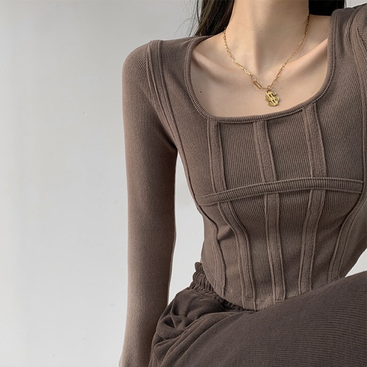 切り替えデザイン 腰見せ 長袖 ショート丈 Tシャツ