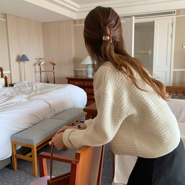 ゴールドボタン ワッフルニット パイピング カーディガン