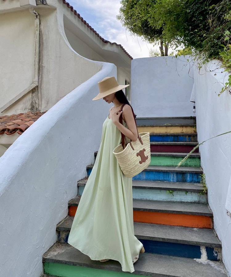 Vネック ロング丈 キャミソール ワンピース