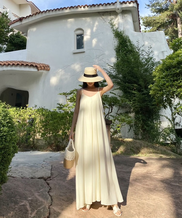 Vネック ロング丈 キャミソール ワンピース