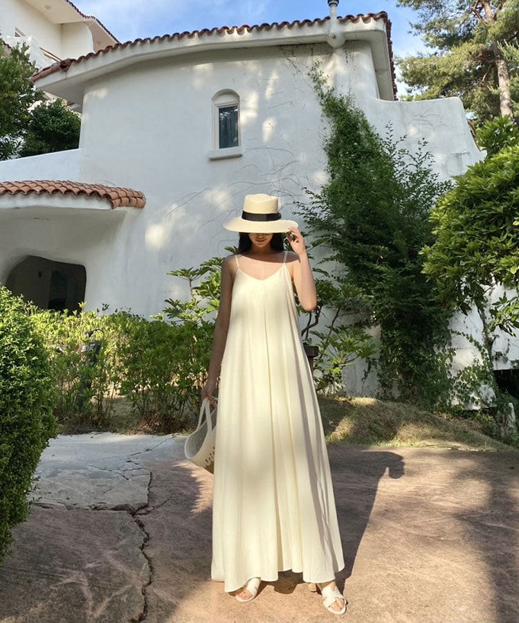 Vネック ロング丈 キャミソール ワンピース