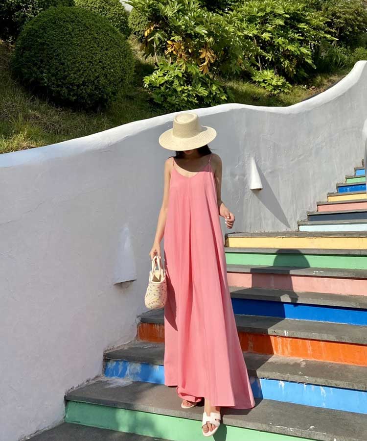 Vネック ロング丈 キャミソール ワンピース