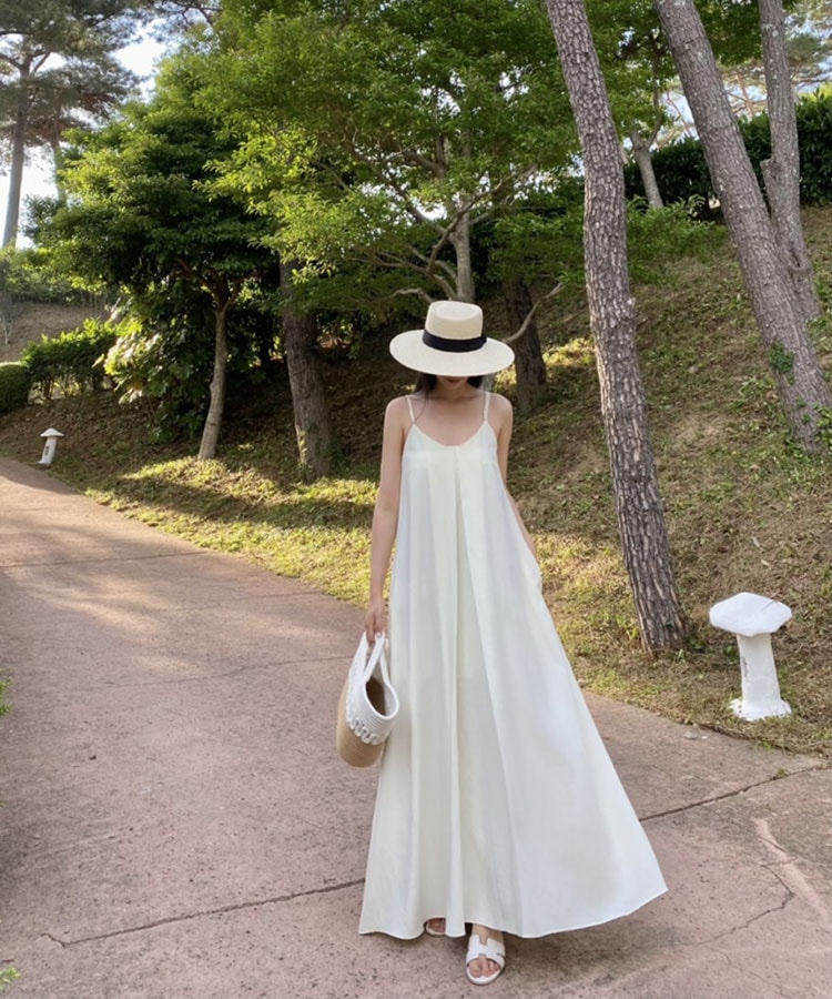 Vネック ロング丈 キャミソール ワンピース