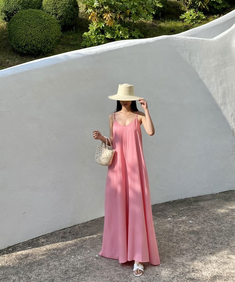 Vネック ロング丈 キャミソール ワンピース
