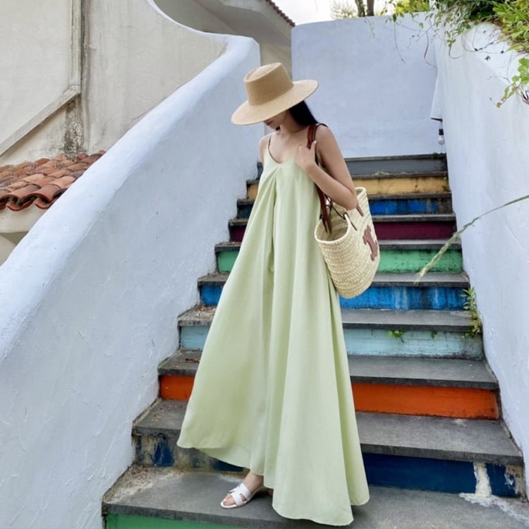 Vネック ロング丈 キャミソール ワンピース