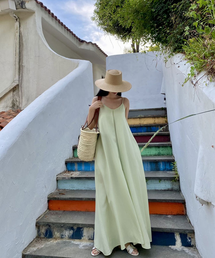 Vネック ロング丈 キャミソール ワンピース