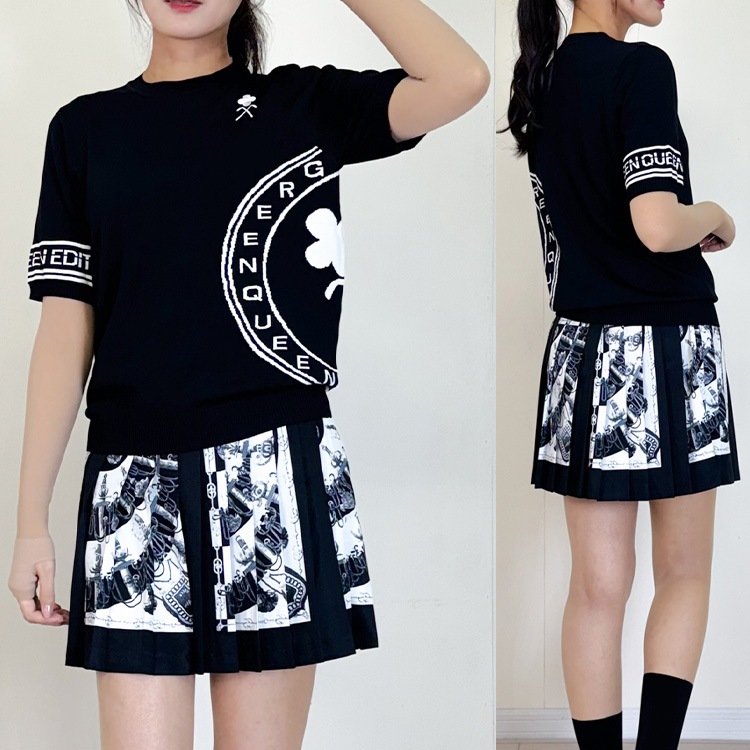 韓国ゴルフウェア モノトーンスカーフ柄 プリーツスカート | スポーツ 韓国ゴルフウェア モノトーンスカーフ柄 プリーツスカート | スポーツ