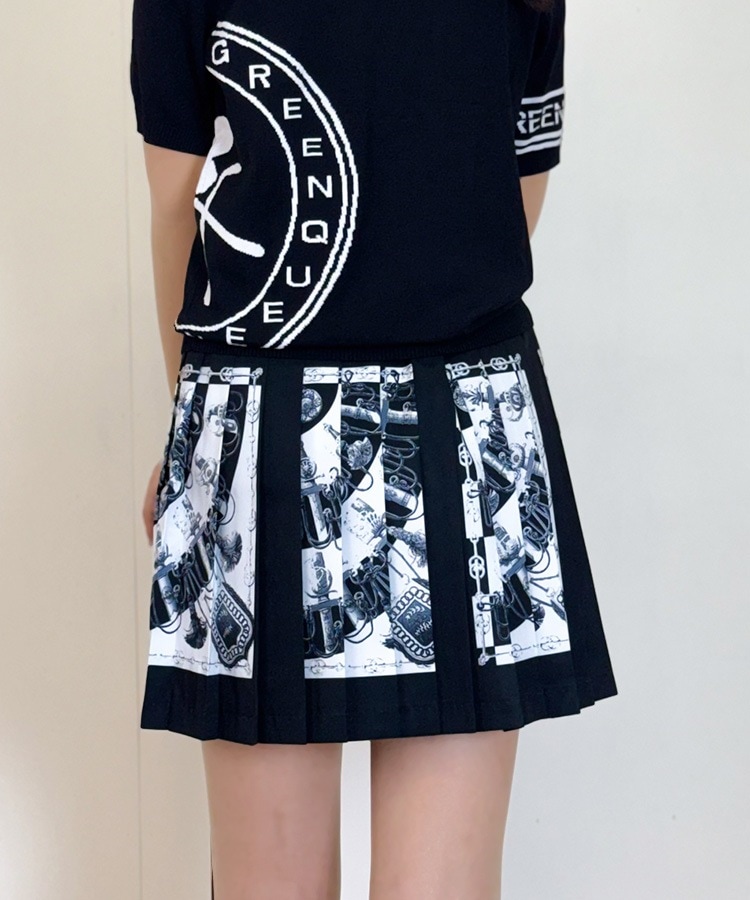 韓国ゴルフウェア モノトーンスカーフ柄 プリーツスカート