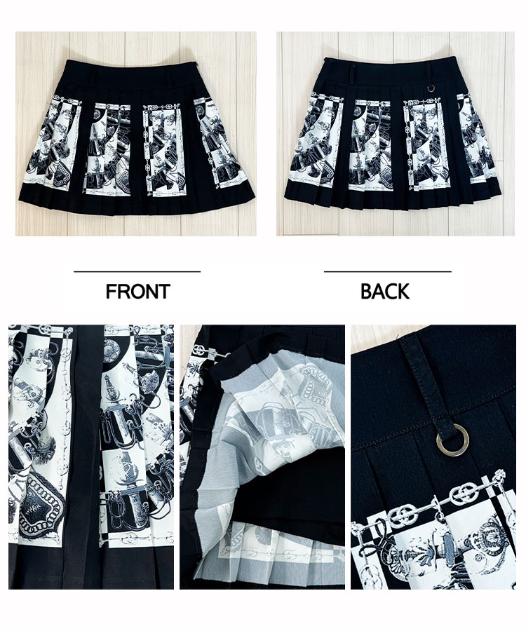 韓国ゴルフウェア モノトーンスカーフ柄 プリーツスカート