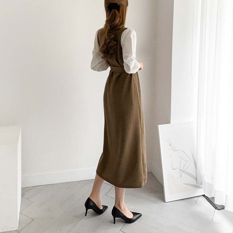 サイド切り替え バイカラー ブラウス ニットワンピース