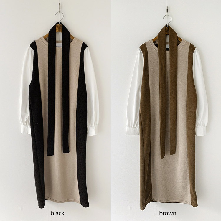 サイド切り替え バイカラー ブラウス ニットワンピース