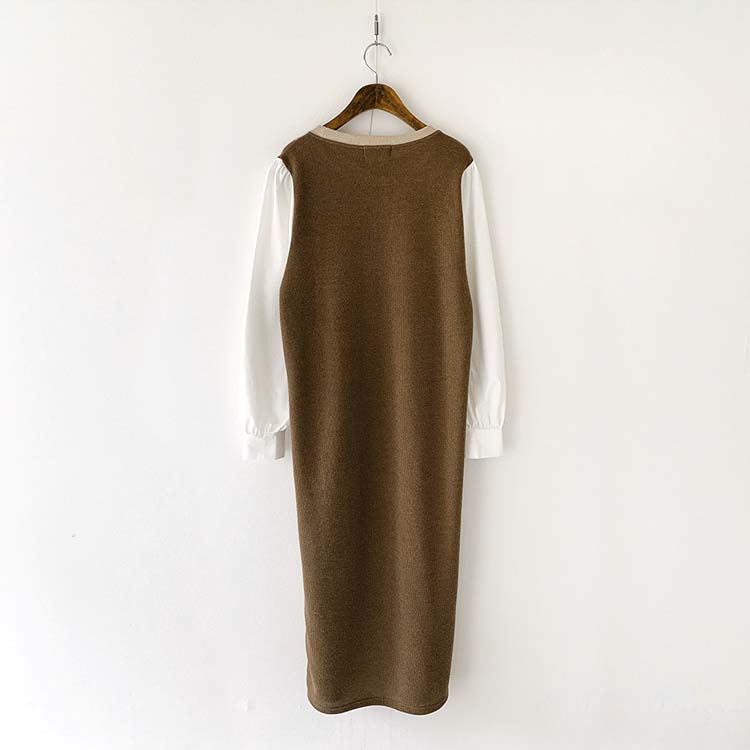 サイド切り替え バイカラー ブラウス ニットワンピース