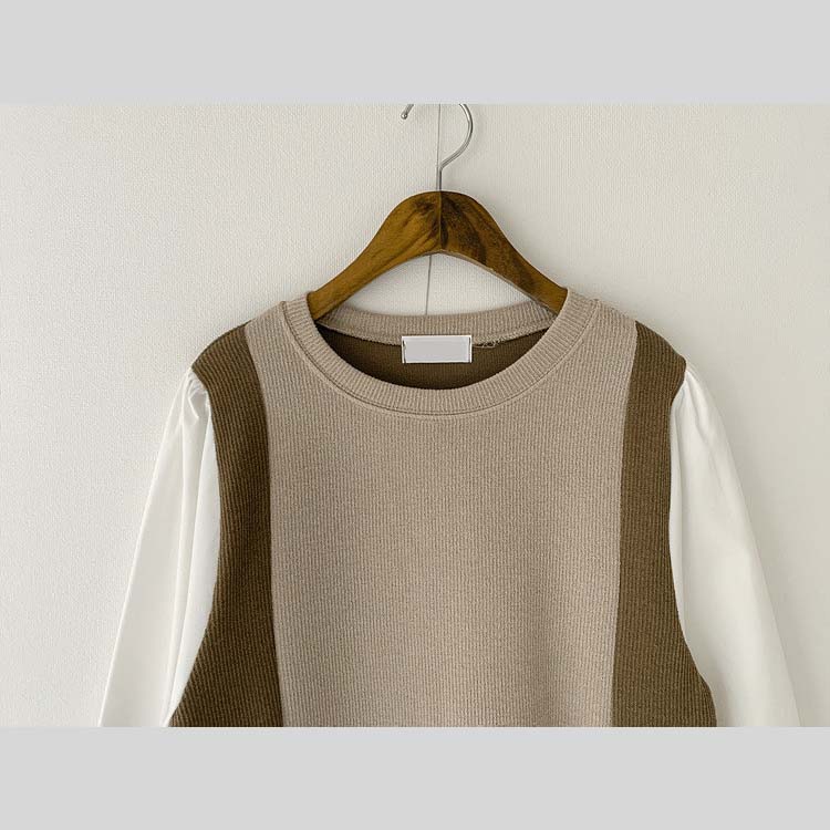 サイド切り替え バイカラー ブラウス ニットワンピース