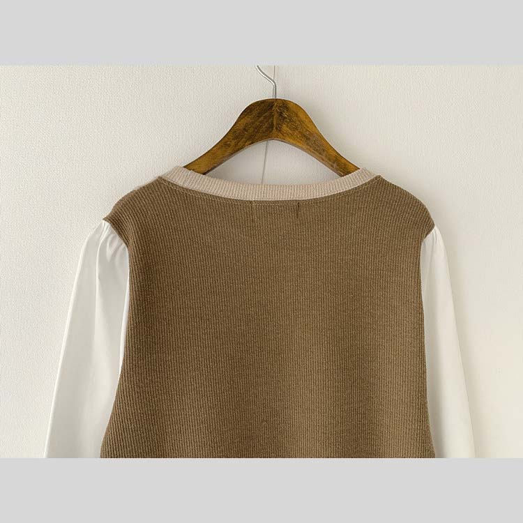 サイド切り替え バイカラー ブラウス ニットワンピース