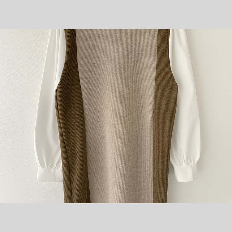 サイド切り替え バイカラー ブラウス ニットワンピース