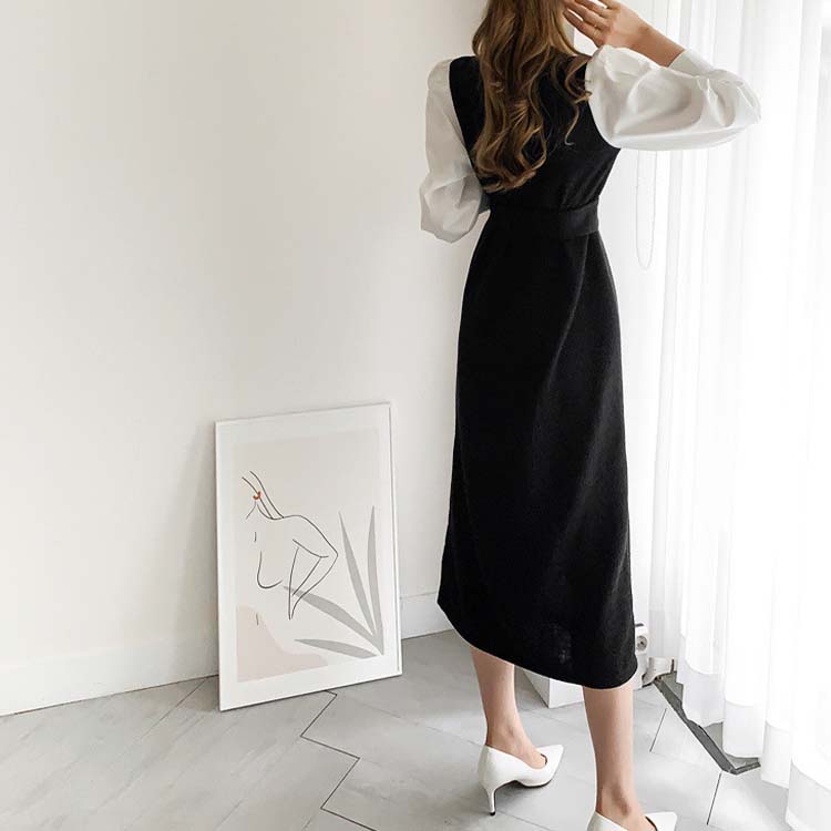 サイド切り替え バイカラー ブラウス ニットワンピース