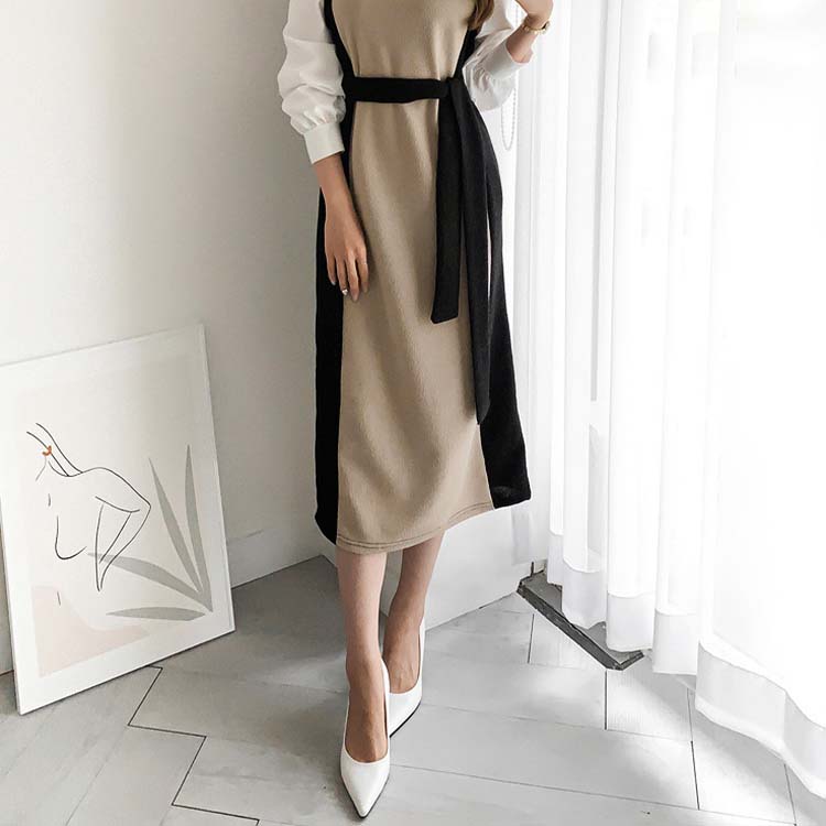 サイド切り替え バイカラー ブラウス ニットワンピース