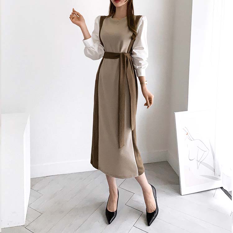 サイド切り替え バイカラー ブラウス ニットワンピース