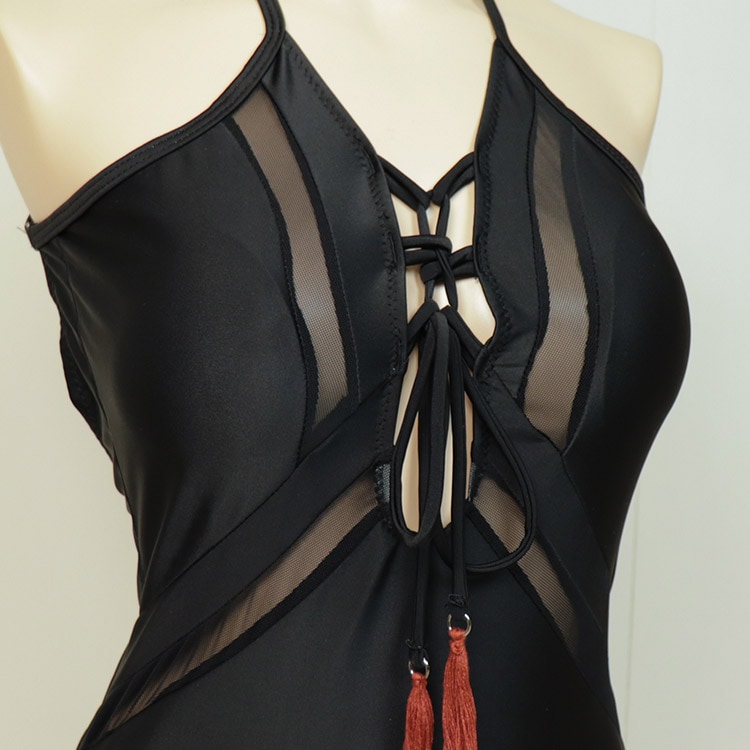 胸元レースアップ セクシー タッセル付き ワンピース水着