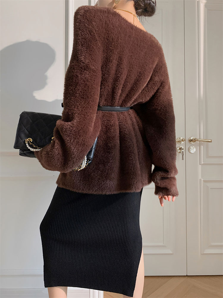 もこもこ ボアシャギー レディース ニット トップス