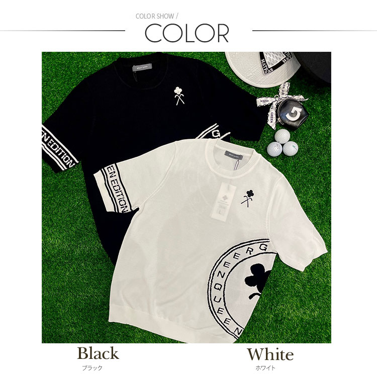 韓国ゴルフウェア モノトーン サマーニット Ｔシャツ