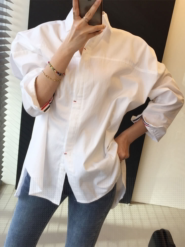 バックスリット トリコロールリボン 長袖 シャツ ブラウス