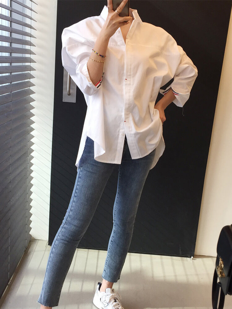 バックスリット トリコロールリボン 長袖 シャツ ブラウス