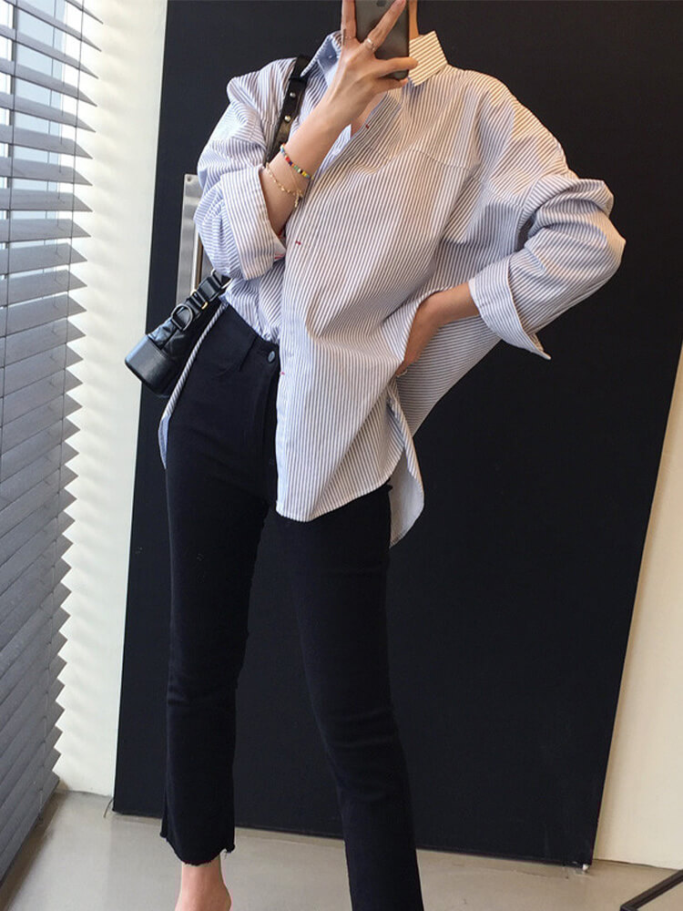 バックスリット トリコロールリボン 長袖 シャツ ブラウス