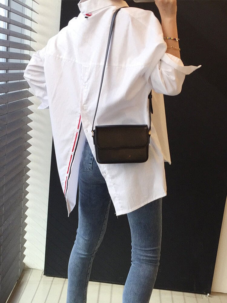 バックスリット トリコロールリボン 長袖 シャツ ブラウス