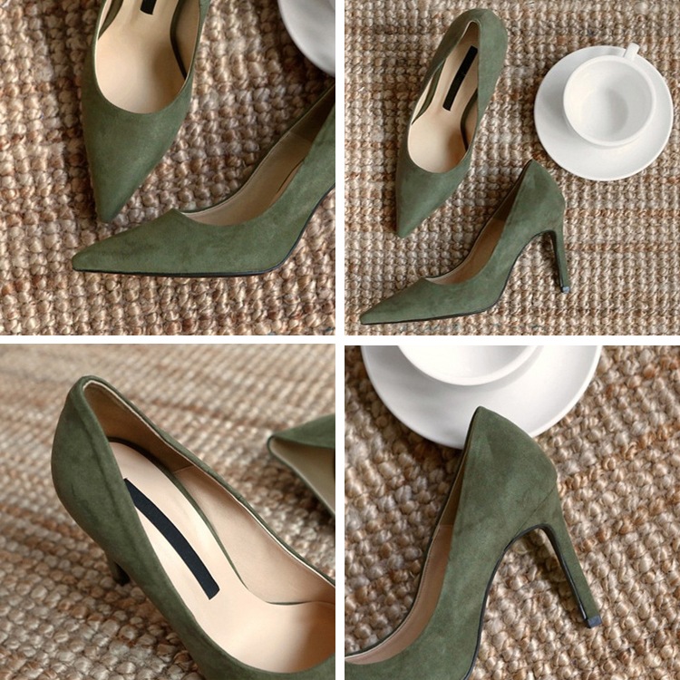 選べるヒール 浅め ポインテッドトゥ ピンヒール パンプス