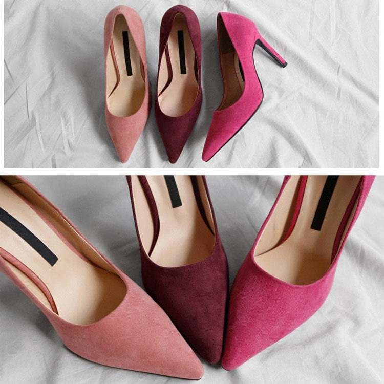 選べるヒール 浅め ポインテッドトゥ ピンヒール パンプス