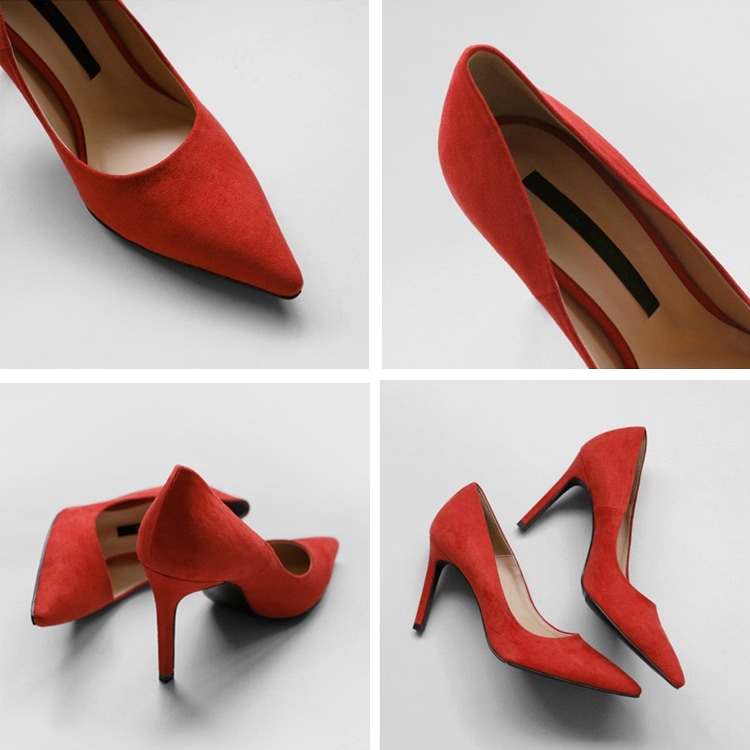 選べるヒール 浅め ポインテッドトゥ ピンヒール パンプス