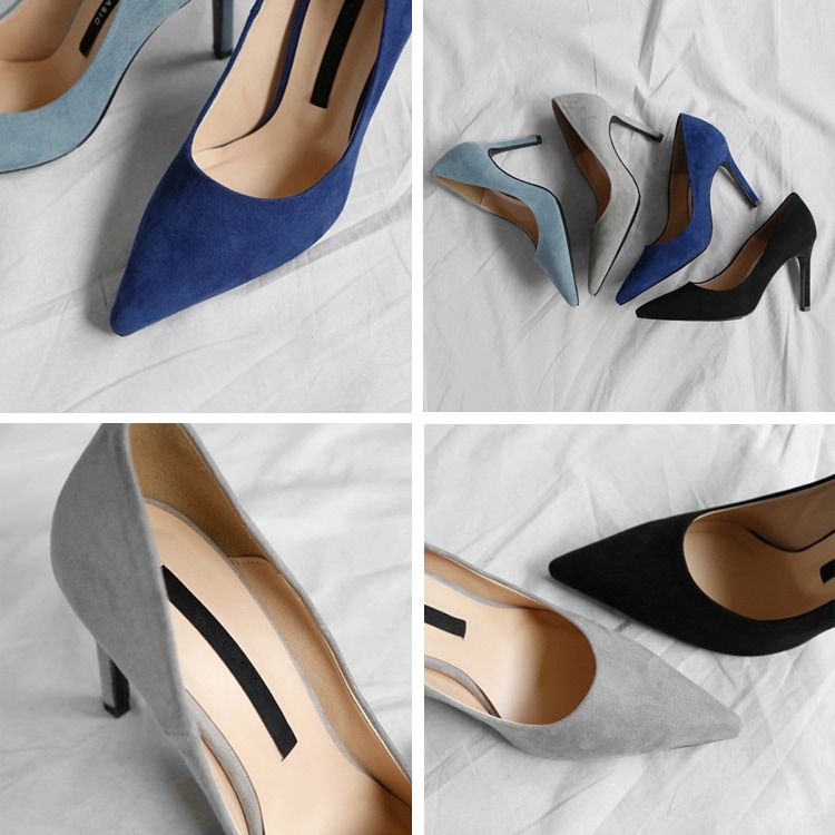 選べるヒール 浅め ポインテッドトゥ ピンヒール パンプス