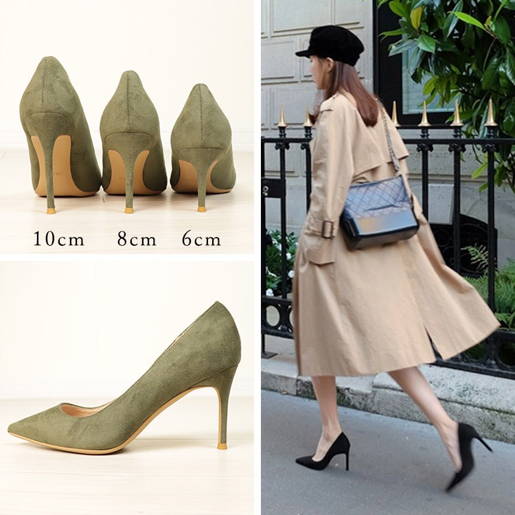 選べるヒール 浅め ポインテッドトゥ ピンヒール パンプス