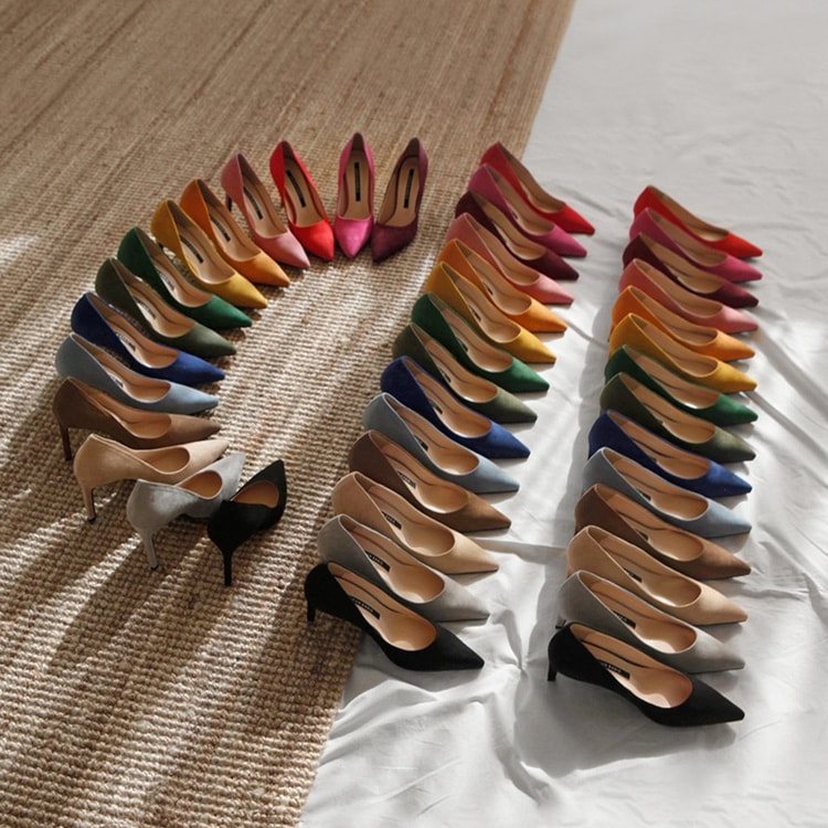 選べるヒール 浅め ポインテッドトゥ ピンヒール パンプス