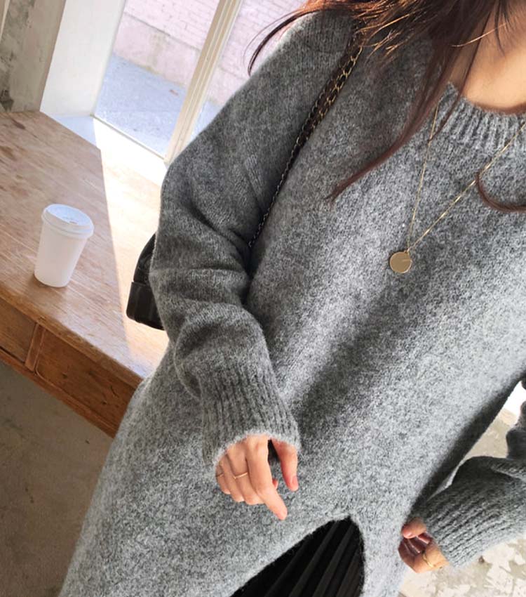 ロング丈 あったかニット スリット ワンピース
