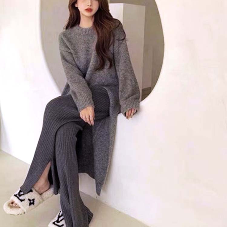 ロング丈 あったかニット スリット ワンピース
