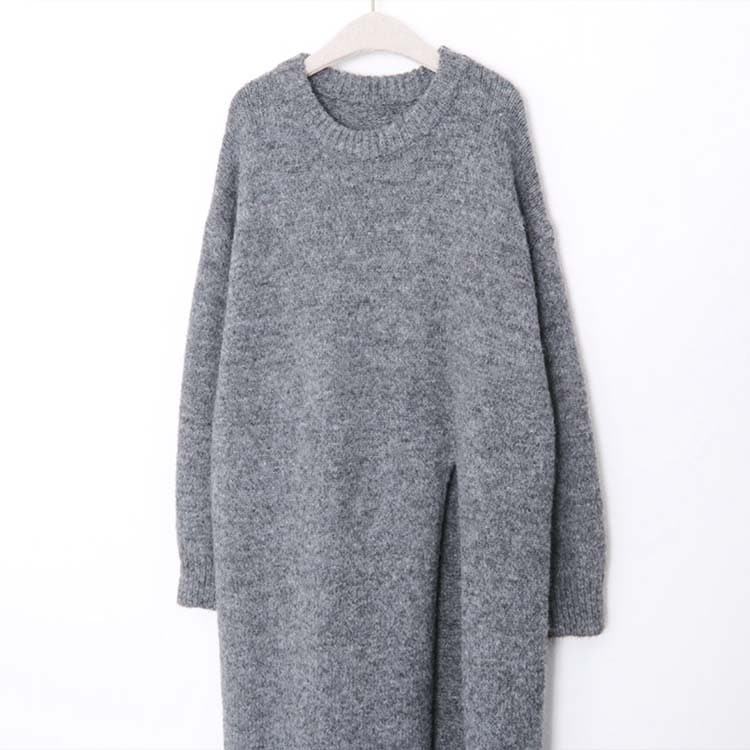 ロング丈 あったかニット スリット ワンピース