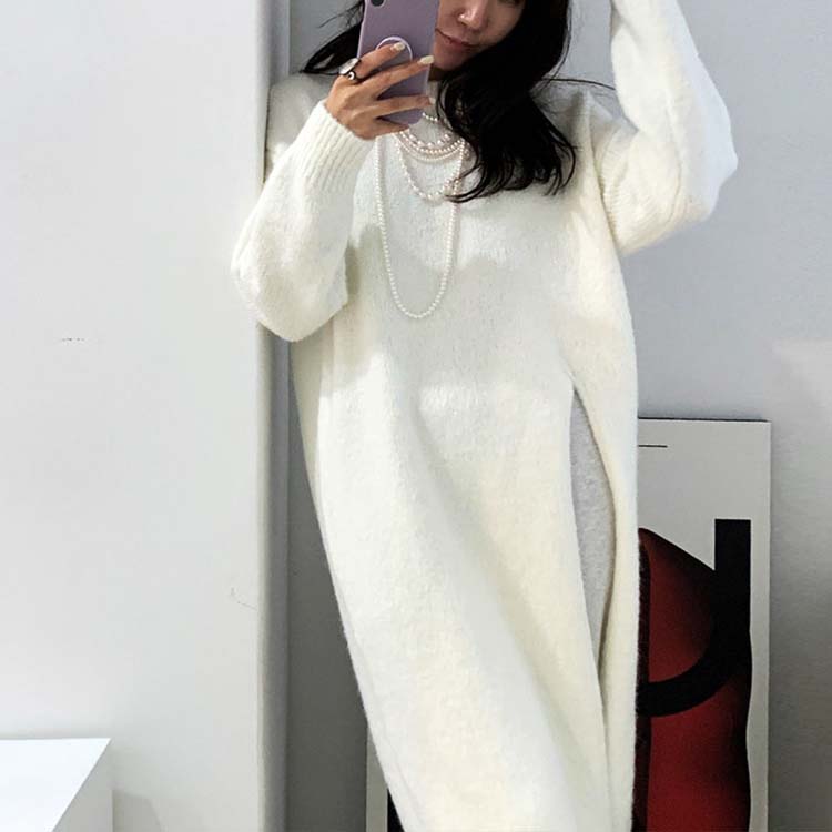 ロング丈 あったかニット スリット ワンピース