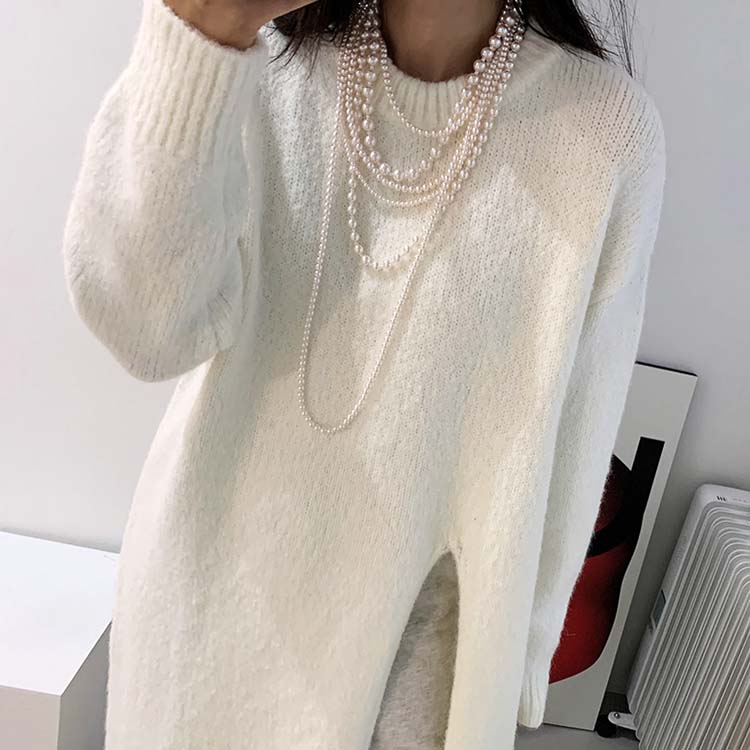 ロング丈 あったかニット スリット ワンピース