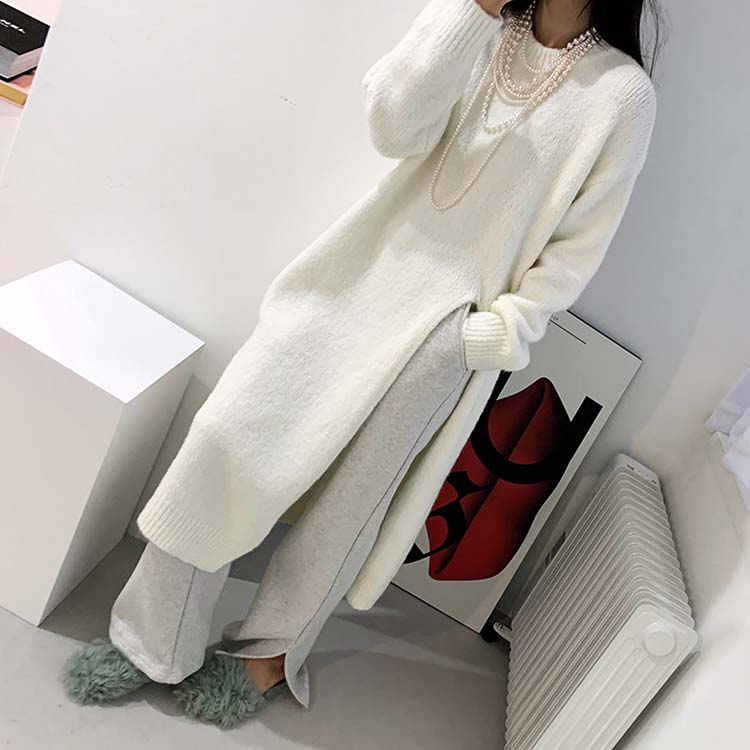 ロング丈 あったかニット スリット ワンピース