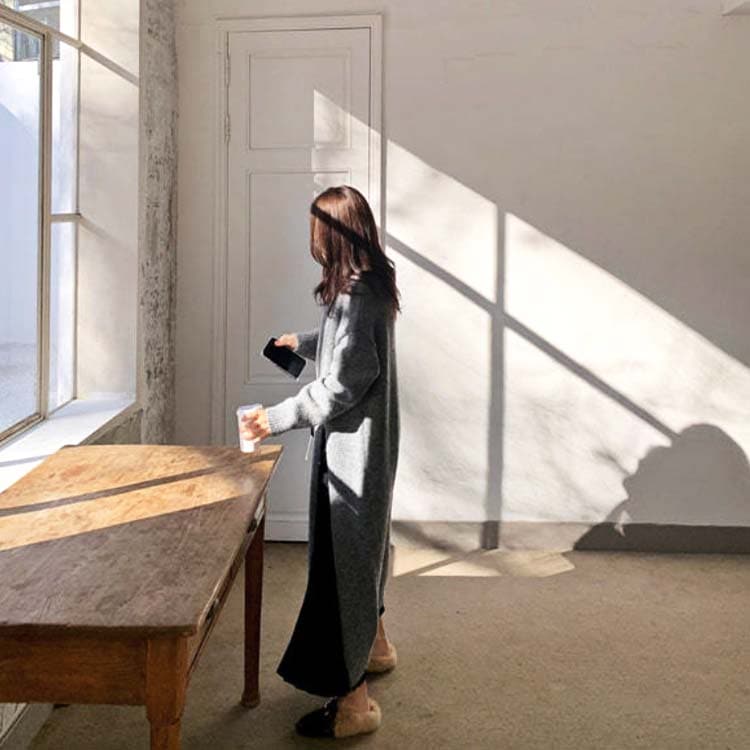 ロング丈 あったかニット スリット ワンピース