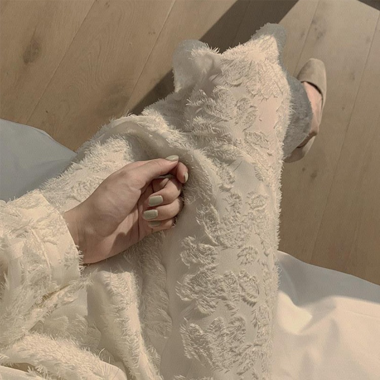 長袖 Vネック ジャガード マーメイド ドレス ワンピース