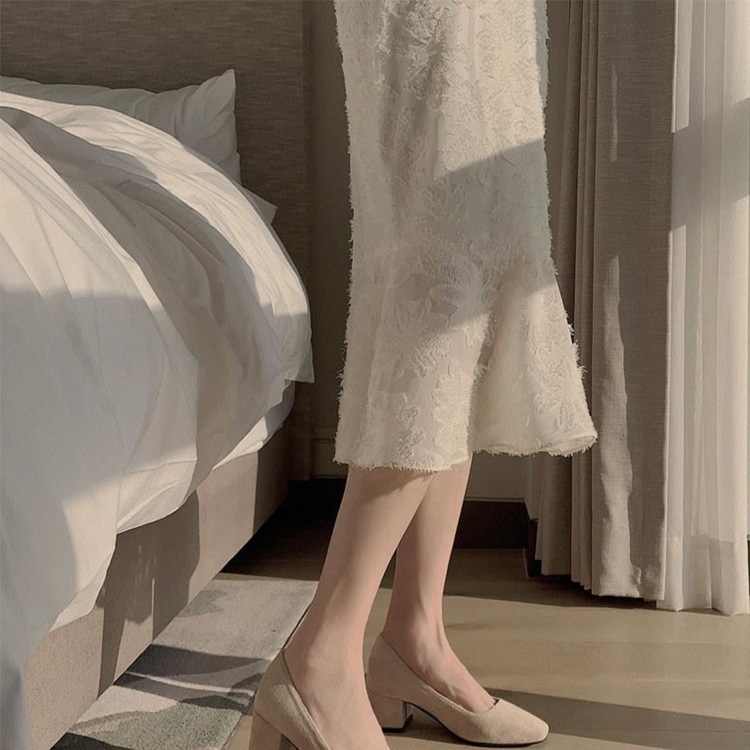 長袖 Vネック ジャガード マーメイド ドレス ワンピース