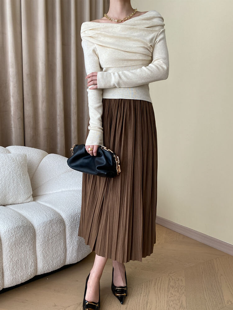 アンシンメトリー クロスオフショルダー ニットトップス