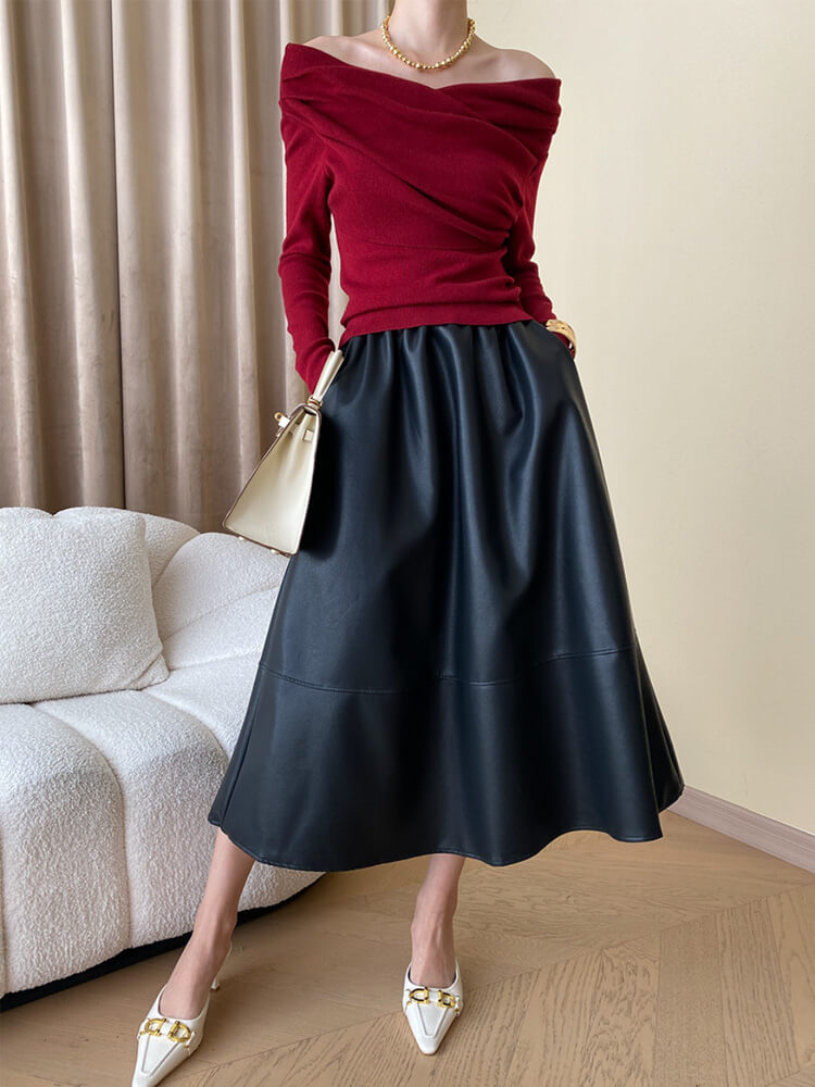 アンシンメトリー クロスオフショルダー ニットトップス