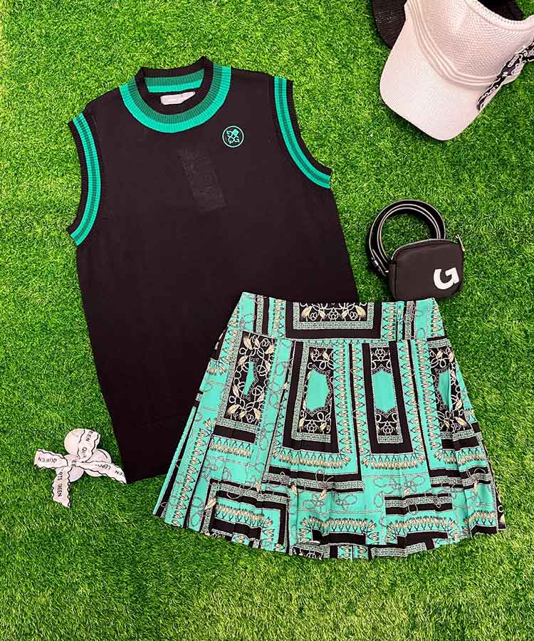 韓国ゴルフウェア バックレタリング サマーニットシャツ